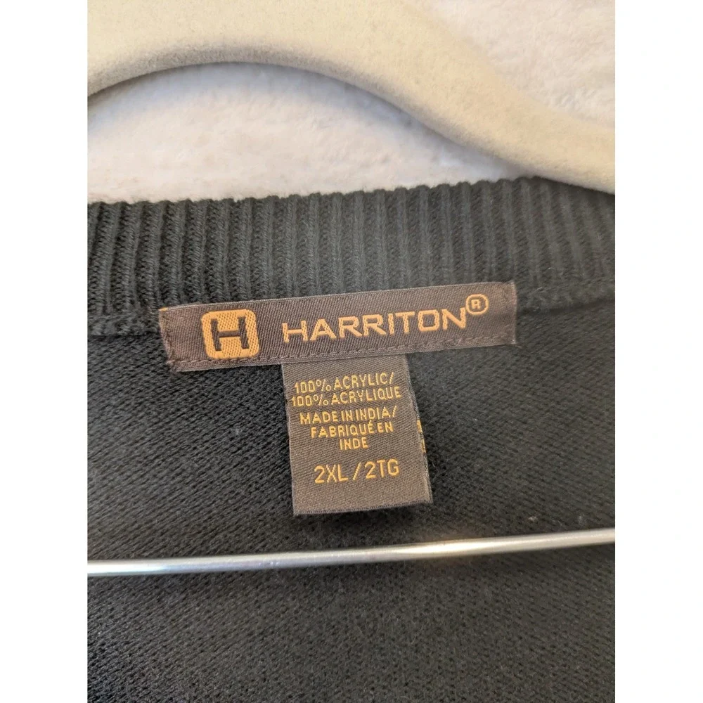Harriton Cardigan Men's 2XL Black V-Neck Button Front Embroidered Logo